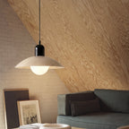 Two Tone Metal Pendant Light with Wide Dome Shade and Opal Globe for Dining Room