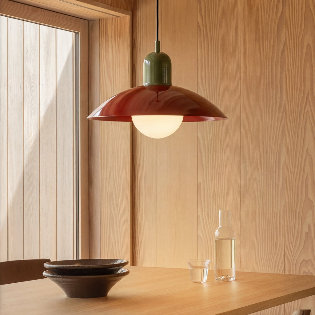 Two Tone Metal Pendant Light with Wide Dome Shade and Opal Globe for Dining Room