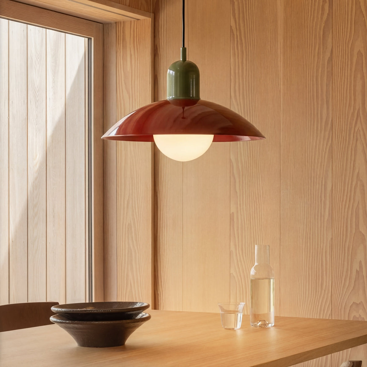 Two Tone Metal Pendant Light with Wide Dome Shade and Opal Globe for Dining Room