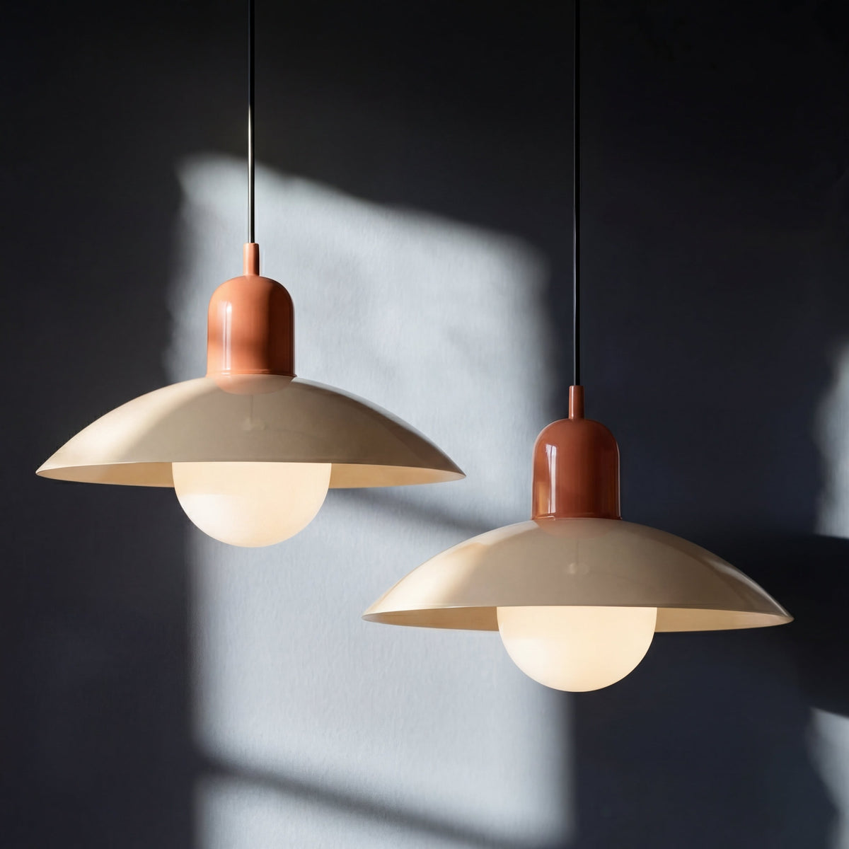 Two Tone Metal Pendant Light with Wide Dome Shade and Opal Globe for Dining Room