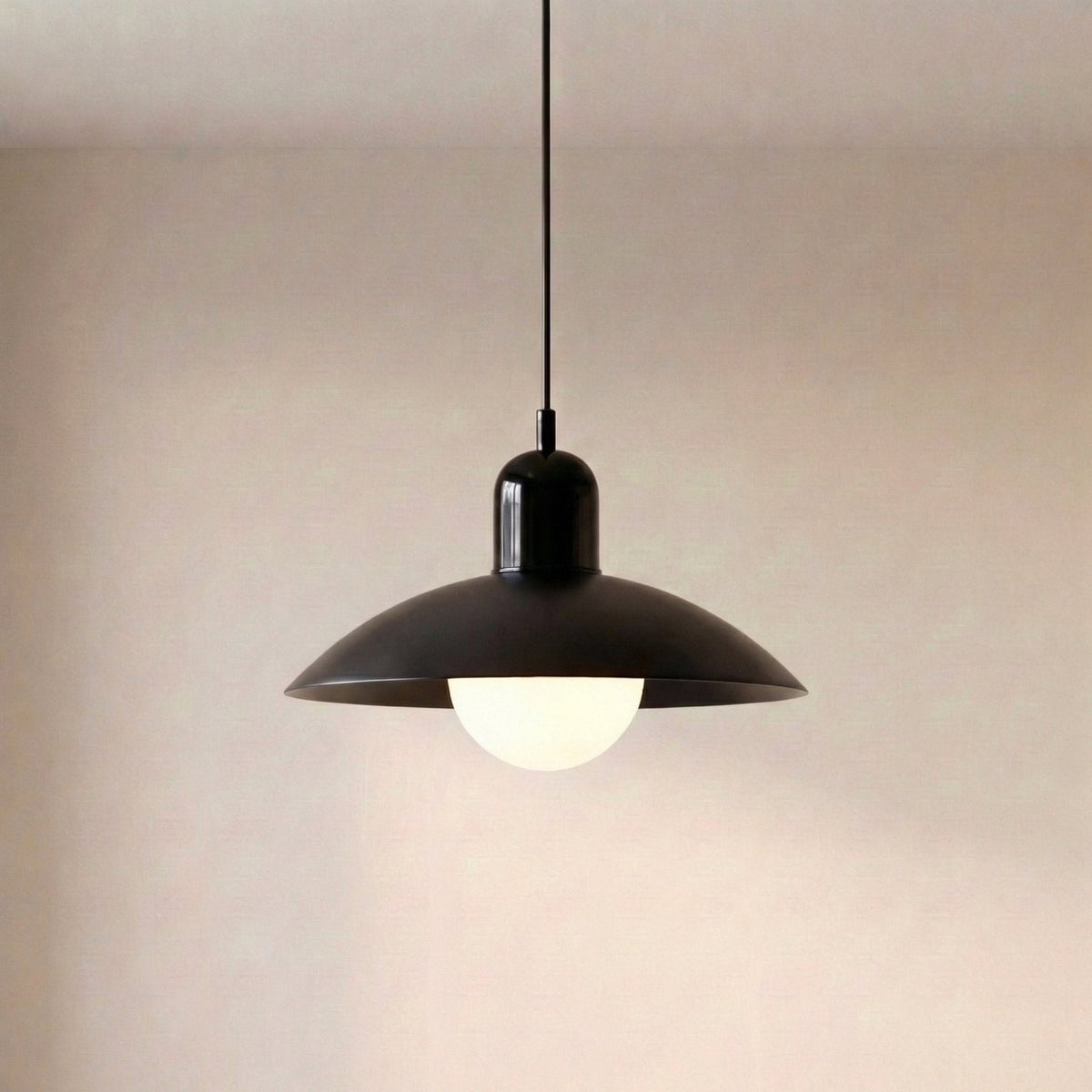 Two Tone Metal Pendant Light with Wide Dome Shade and Opal Globe for Dining Room