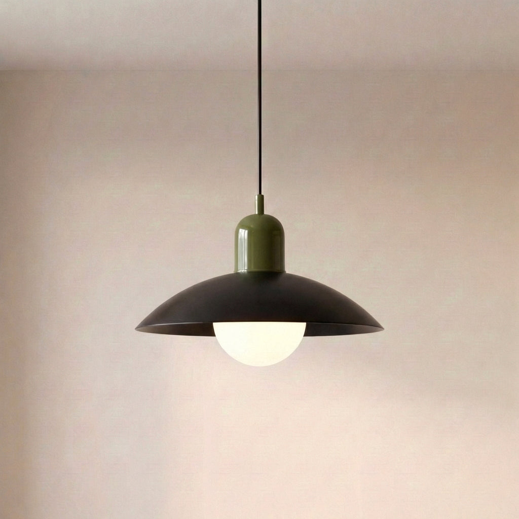 Two Tone Metal Pendant Light with Wide Dome Shade and Opal Globe for Dining Room