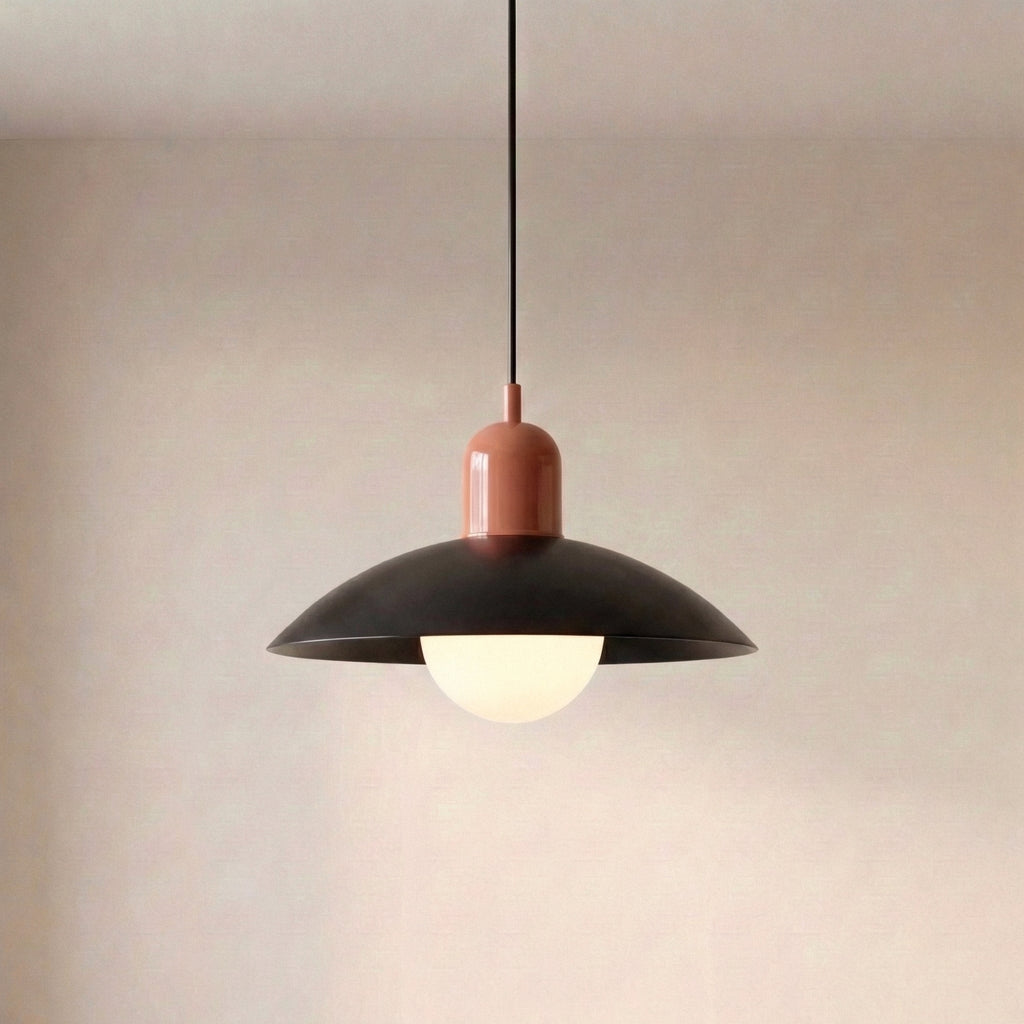 Two Tone Metal Pendant Light with Wide Dome Shade and Opal Globe for Dining Room