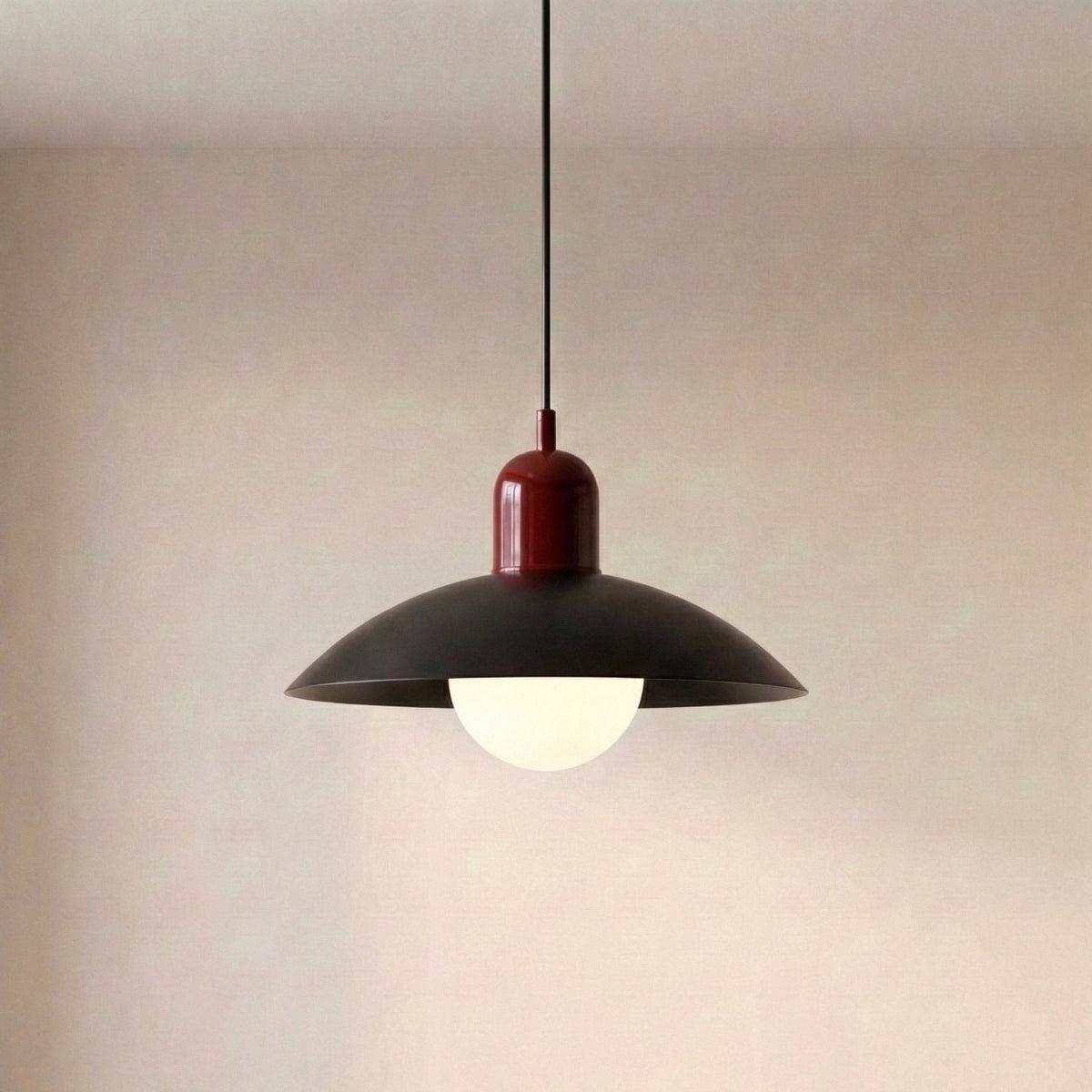 Two Tone Metal Pendant Light with Wide Dome Shade and Opal Globe for Dining Room