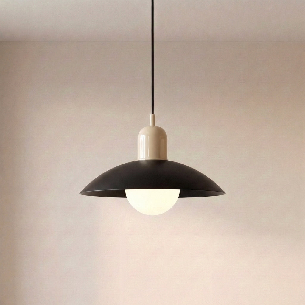Two Tone Metal Pendant Light with Wide Dome Shade and Opal Globe for Dining Room