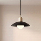 Two Tone Metal Pendant Light with Wide Dome Shade and Opal Globe for Dining Room