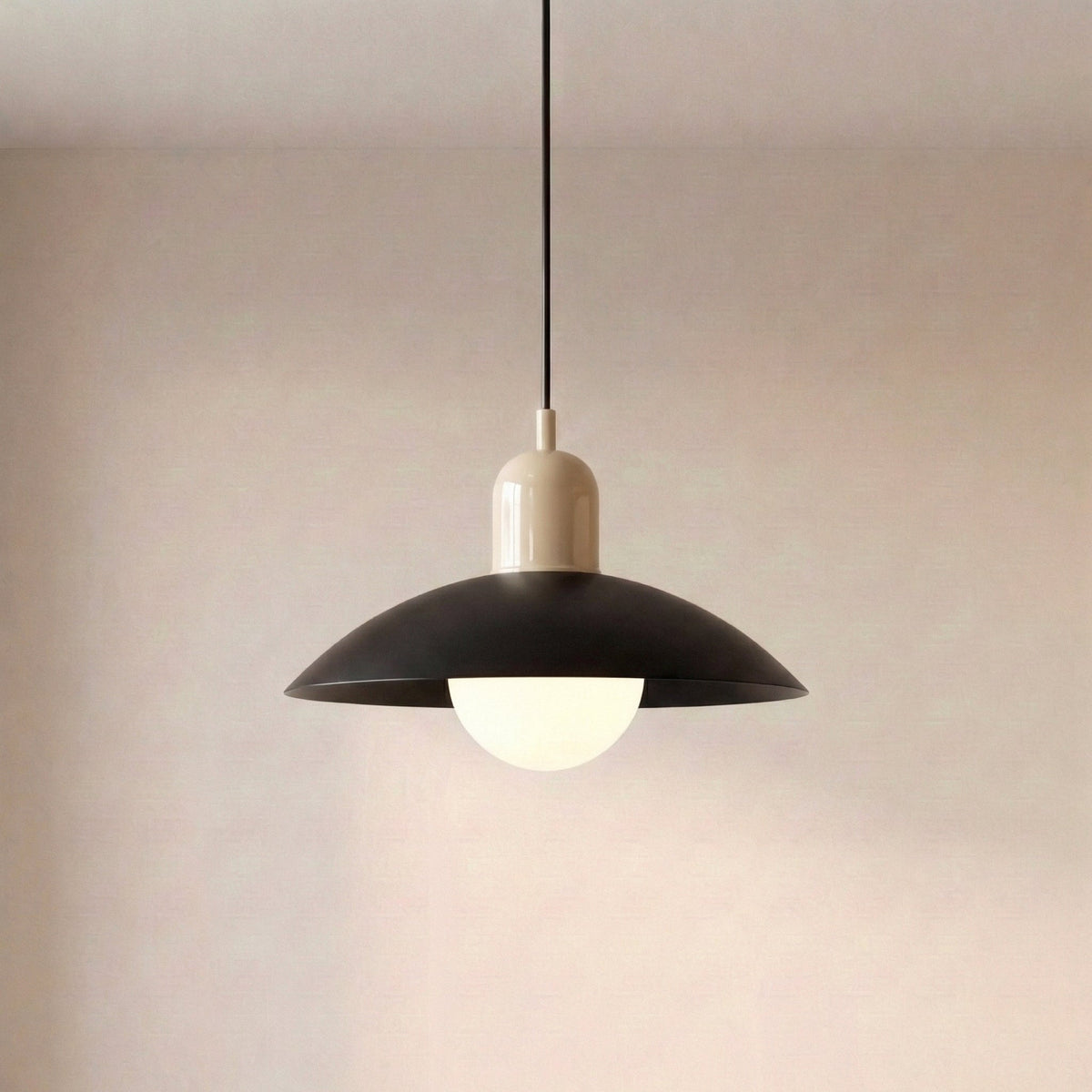 Two Tone Metal Pendant Light with Wide Dome Shade and Opal Globe for Dining Room