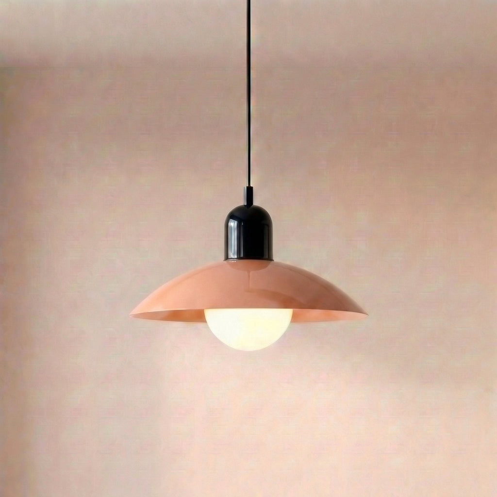 Two Tone Metal Pendant Light with Wide Dome Shade and Opal Globe for Dining Room