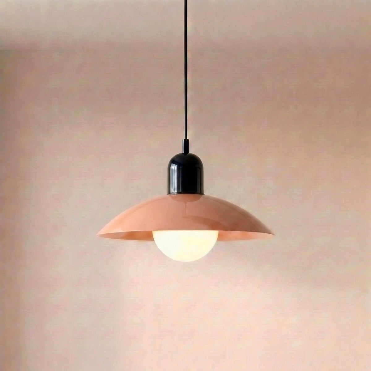 Two Tone Metal Pendant Light with Wide Dome Shade and Opal Globe for Dining Room