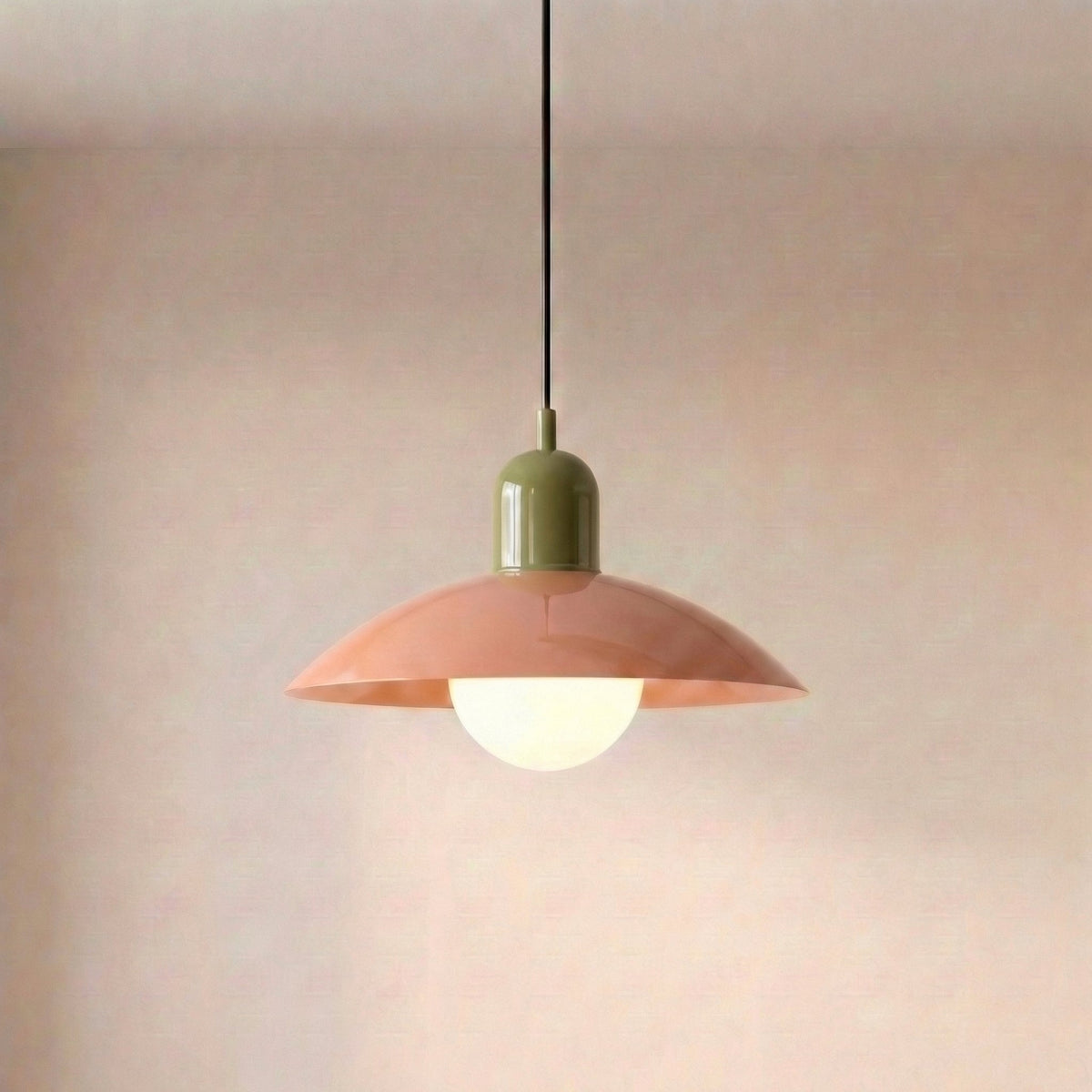 Two Tone Metal Pendant Light with Wide Dome Shade and Opal Globe for Dining Room