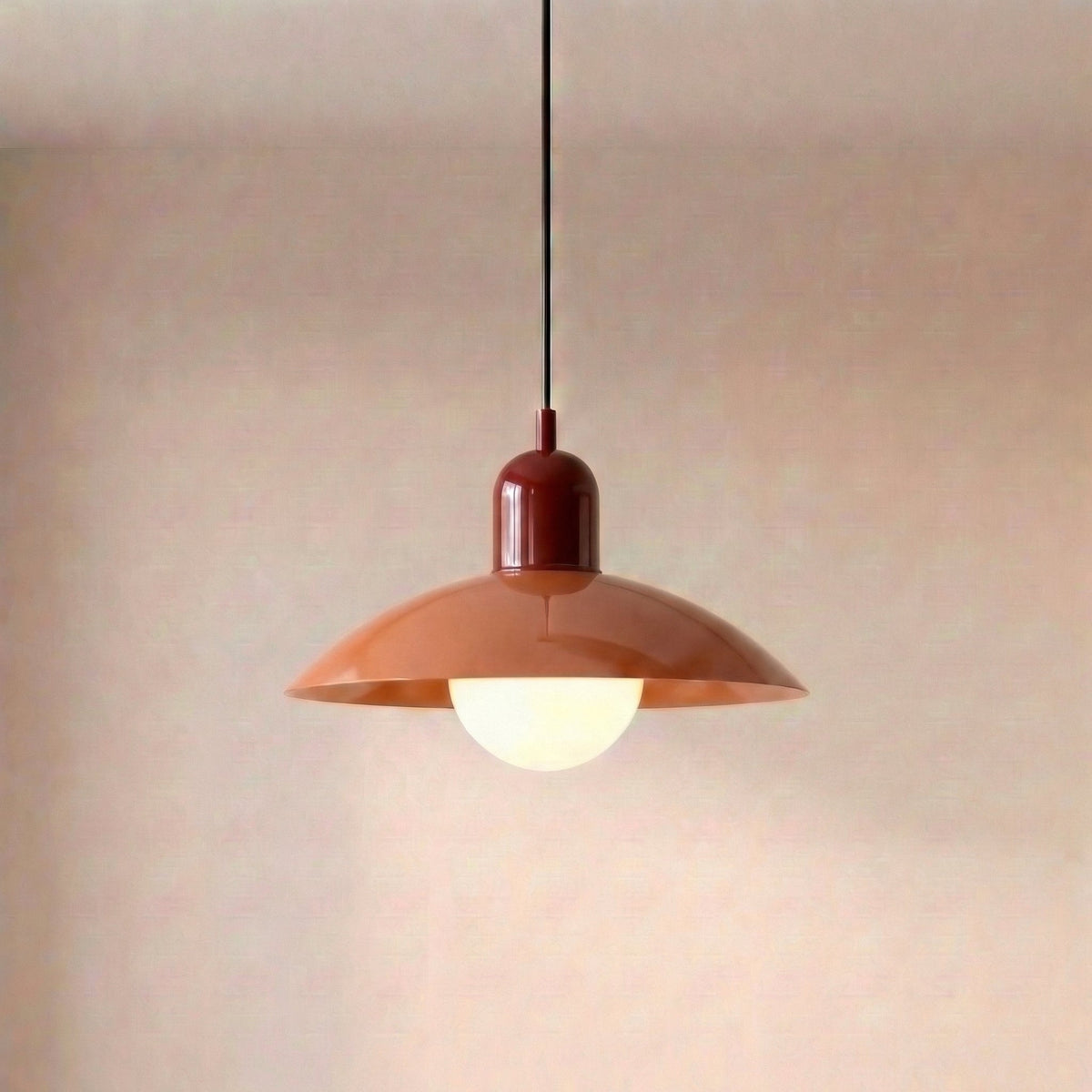 Two Tone Metal Pendant Light with Wide Dome Shade and Opal Globe for Dining Room