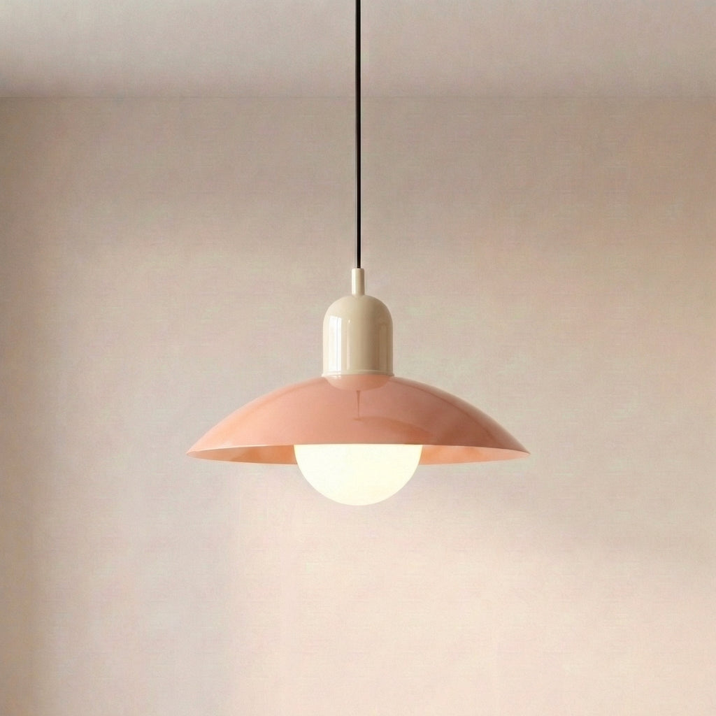 Two Tone Metal Pendant Light with Wide Dome Shade and Opal Globe for Dining Room