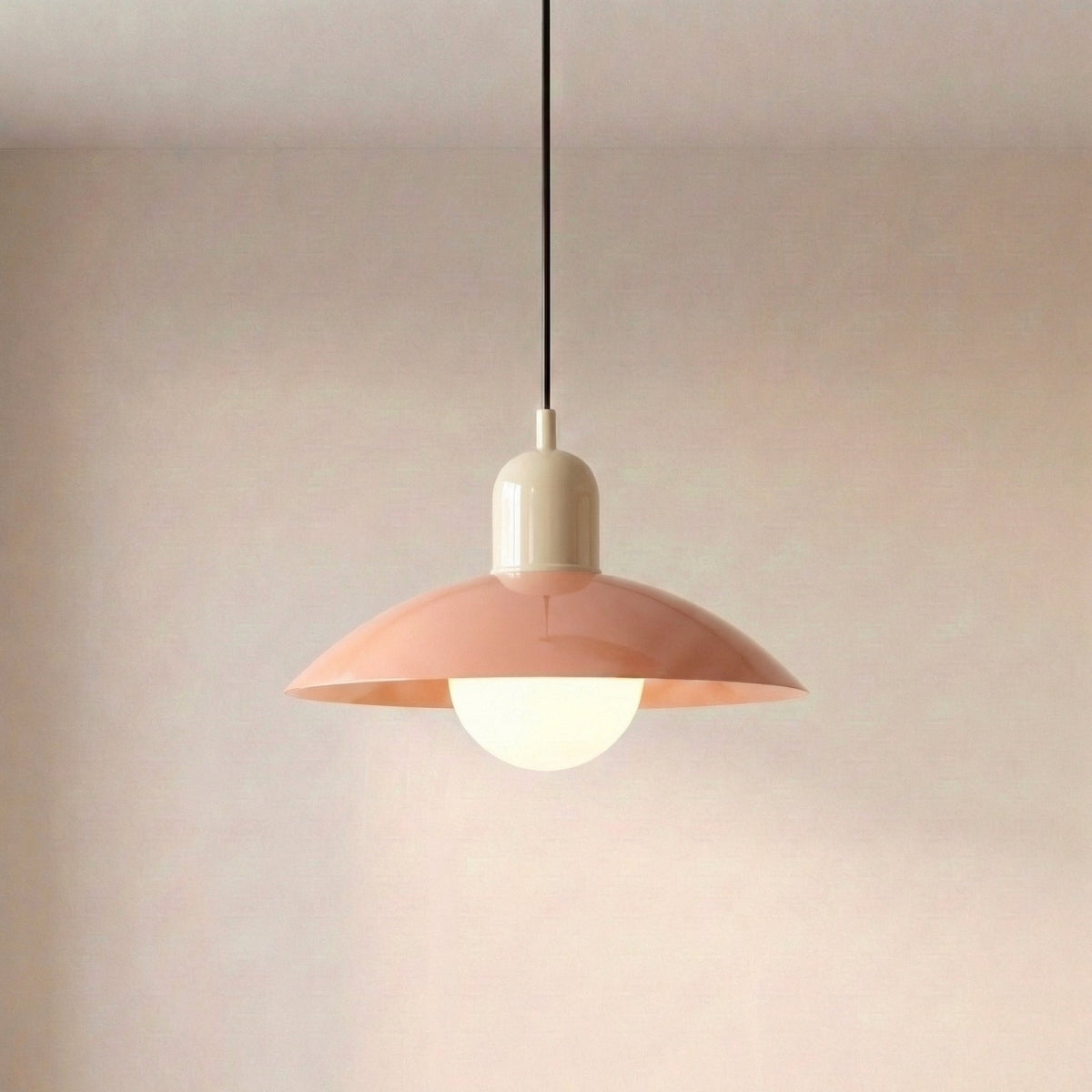 Two Tone Metal Pendant Light with Wide Dome Shade and Opal Globe for Dining Room