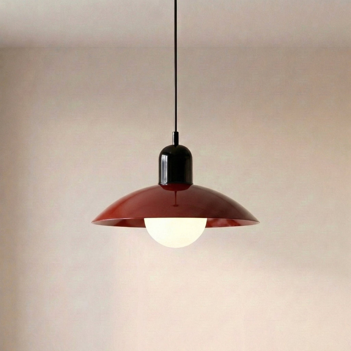 Two Tone Metal Pendant Light with Wide Dome Shade and Opal Globe for Dining Room