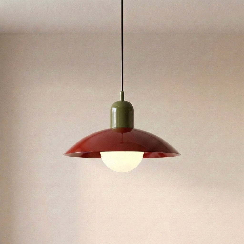 Two Tone Metal Pendant Light with Wide Dome Shade and Opal Globe for Dining Room