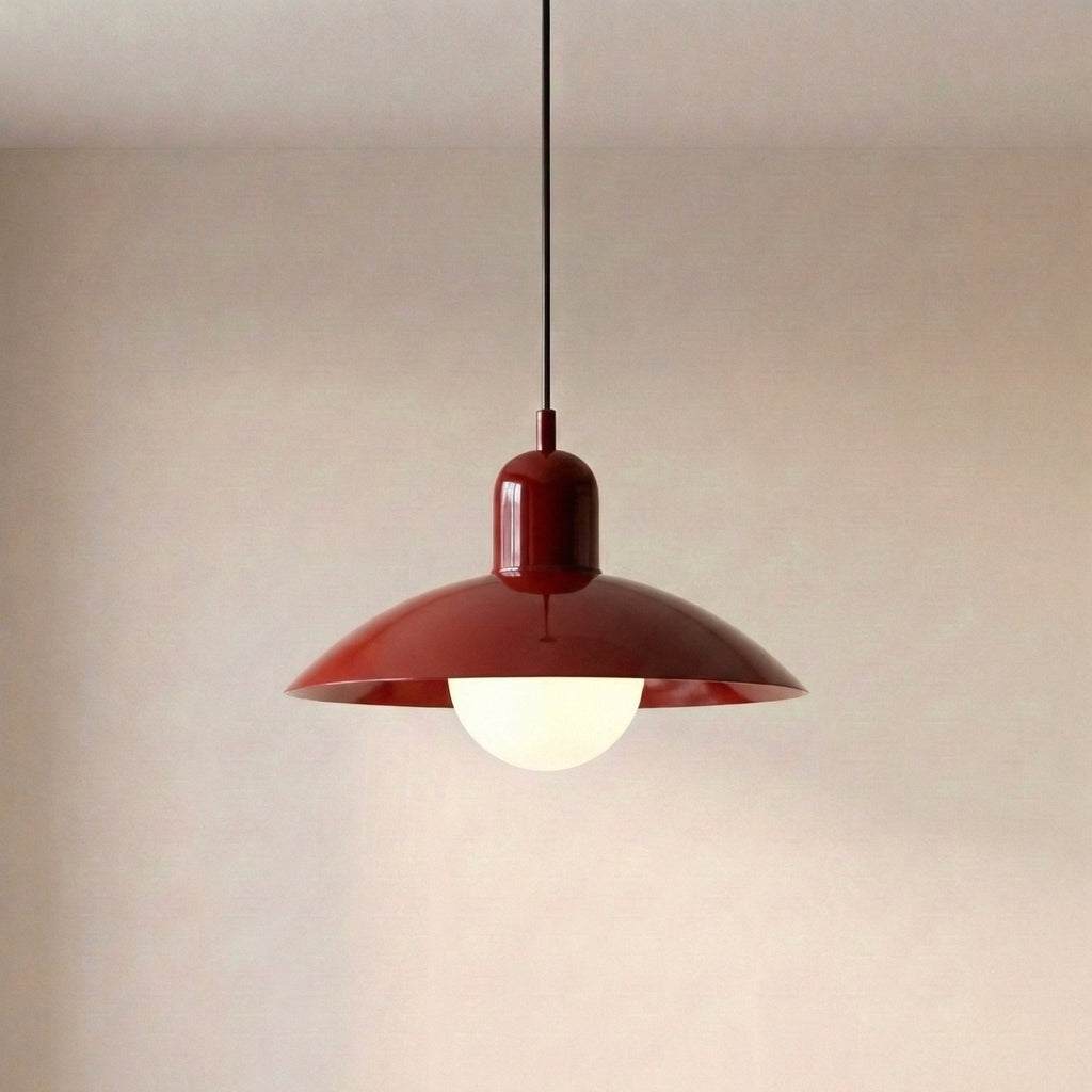 Two Tone Metal Pendant Light with Wide Dome Shade and Opal Globe for Dining Room