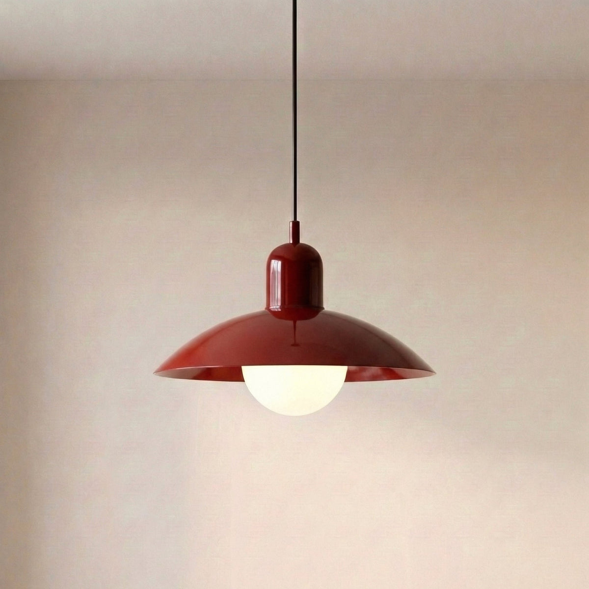 Two Tone Metal Pendant Light with Wide Dome Shade and Opal Globe for Dining Room