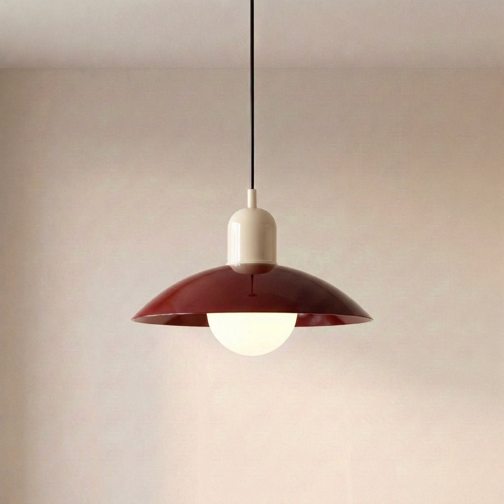 Two Tone Metal Pendant Light with Wide Dome Shade and Opal Globe for Dining Room
