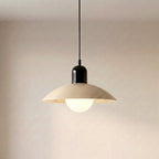 Two Tone Metal Pendant Light with Wide Dome Shade and Opal Globe for Dining Room