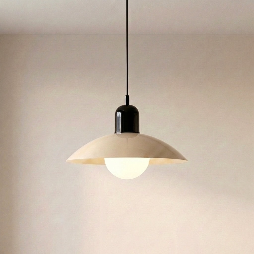 Two Tone Metal Pendant Light with Wide Dome Shade and Opal Globe for Dining Room