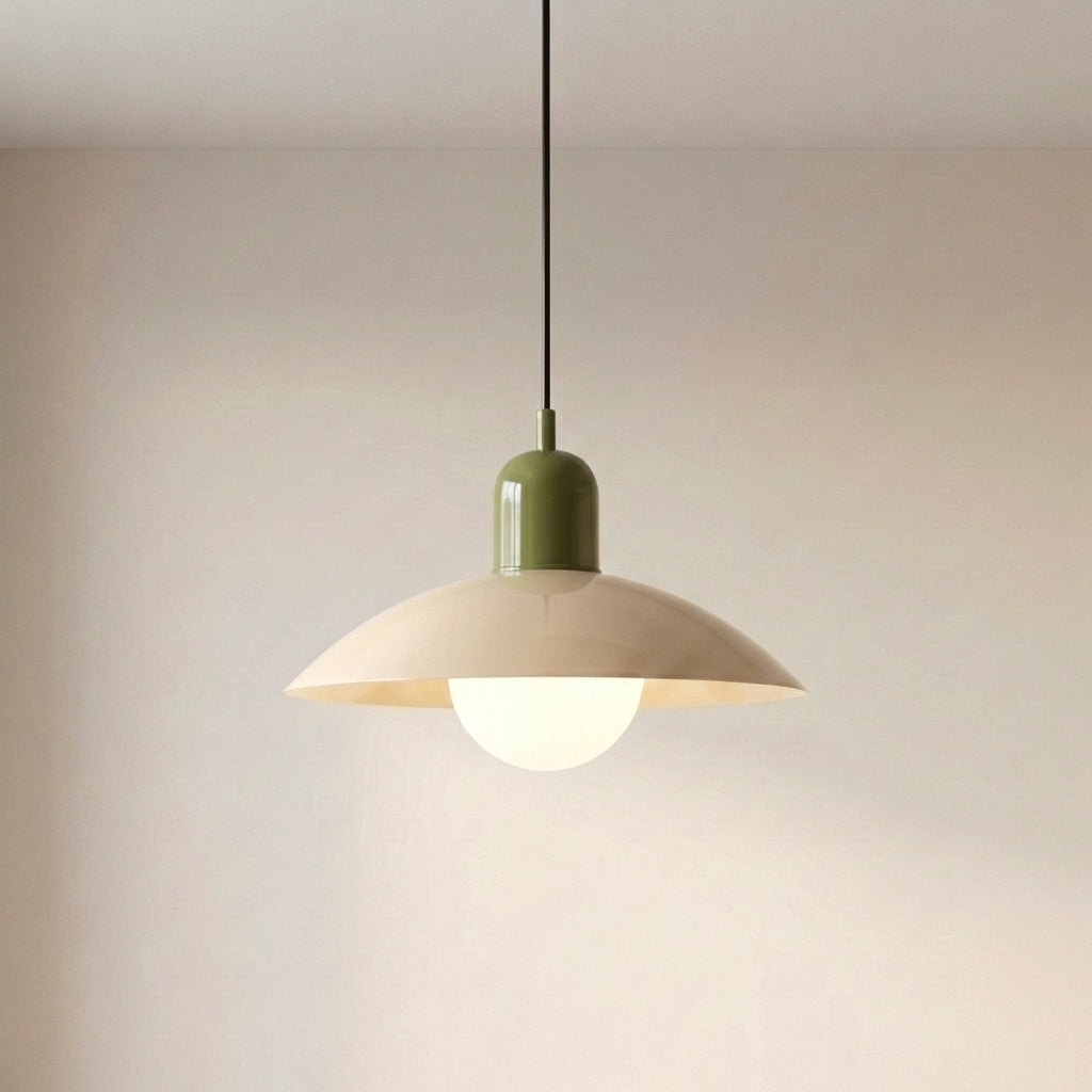 Two Tone Metal Pendant Light with Wide Dome Shade and Opal Globe for Dining Room