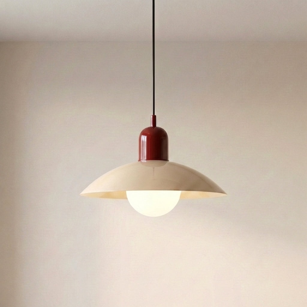 Two Tone Metal Pendant Light with Wide Dome Shade and Opal Globe for Dining Room