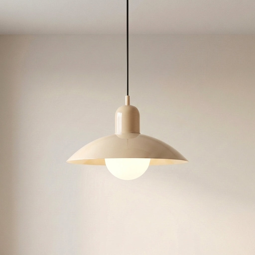 Two Tone Metal Pendant Light with Wide Dome Shade and Opal Globe for Dining Room