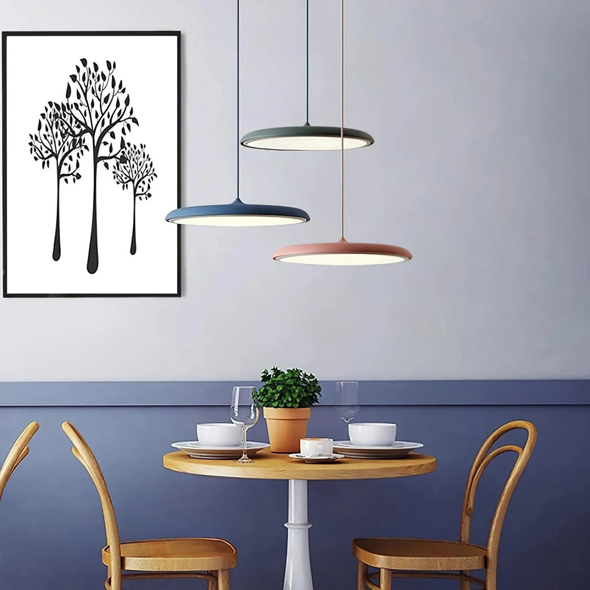 Ultra Slim LED Saucer Pendant Light with Curved Metal Disc Shade for Dining Room