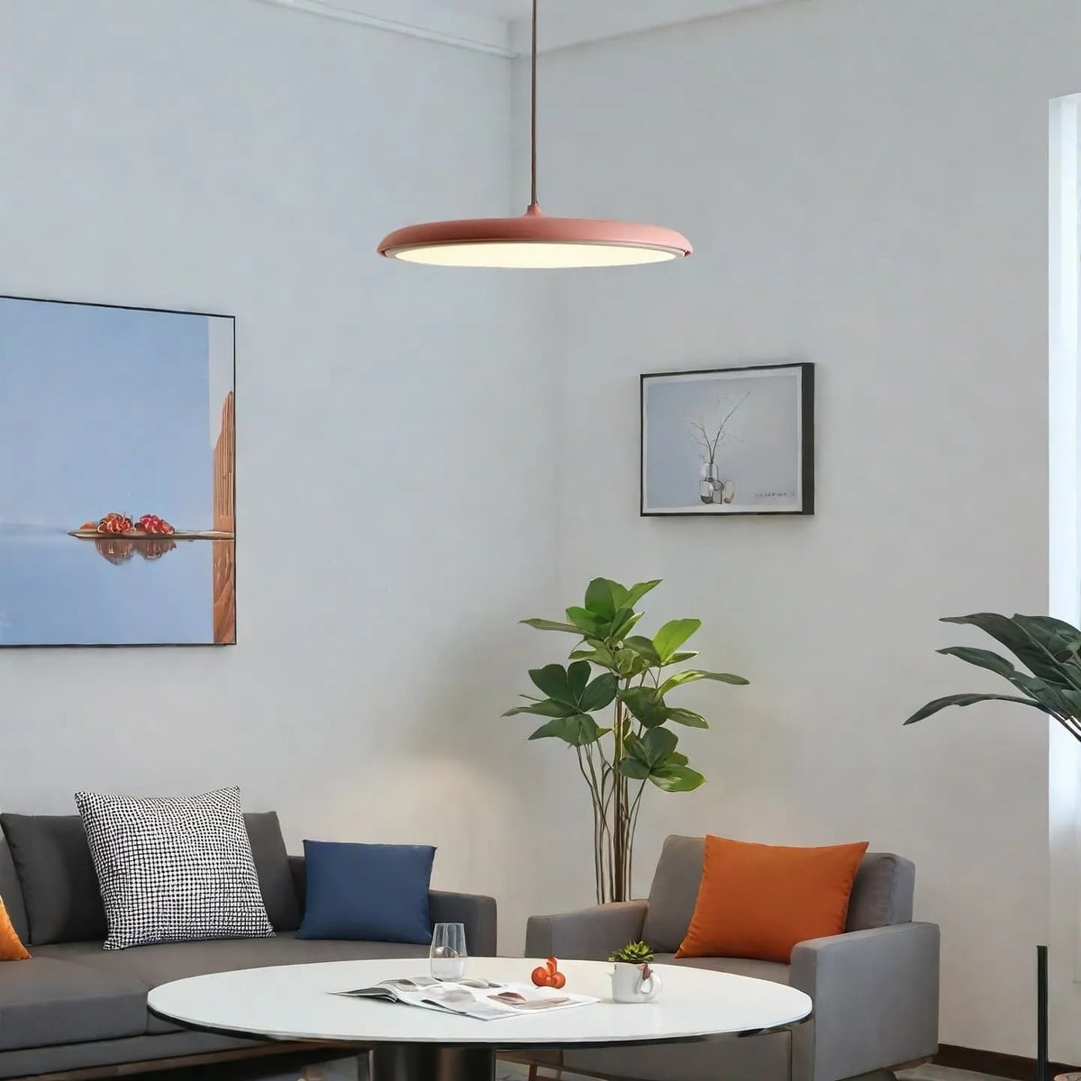 Ultra Slim LED Saucer Pendant Light with Curved Metal Disc Shade for Dining Room