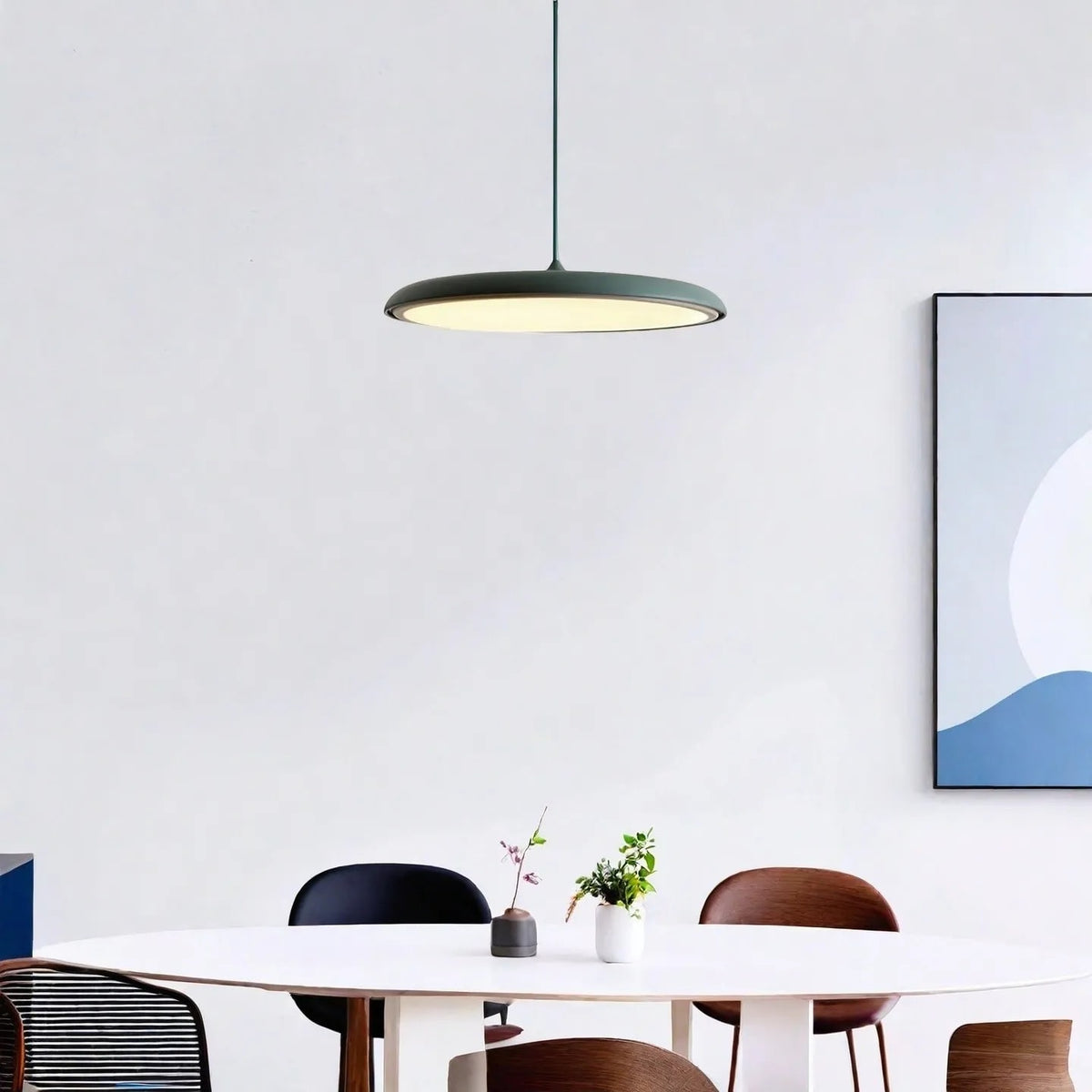 Ultra Slim LED Saucer Pendant Light with Curved Metal Disc Shade for Dining Room