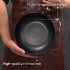 Uncoated Iron Cooking Pot with Glass Lid and Wooden Handle for All Hob Types