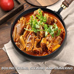 Uncoated Iron Cooking Pot with Glass Lid and Wooden Handle for All Hob Types