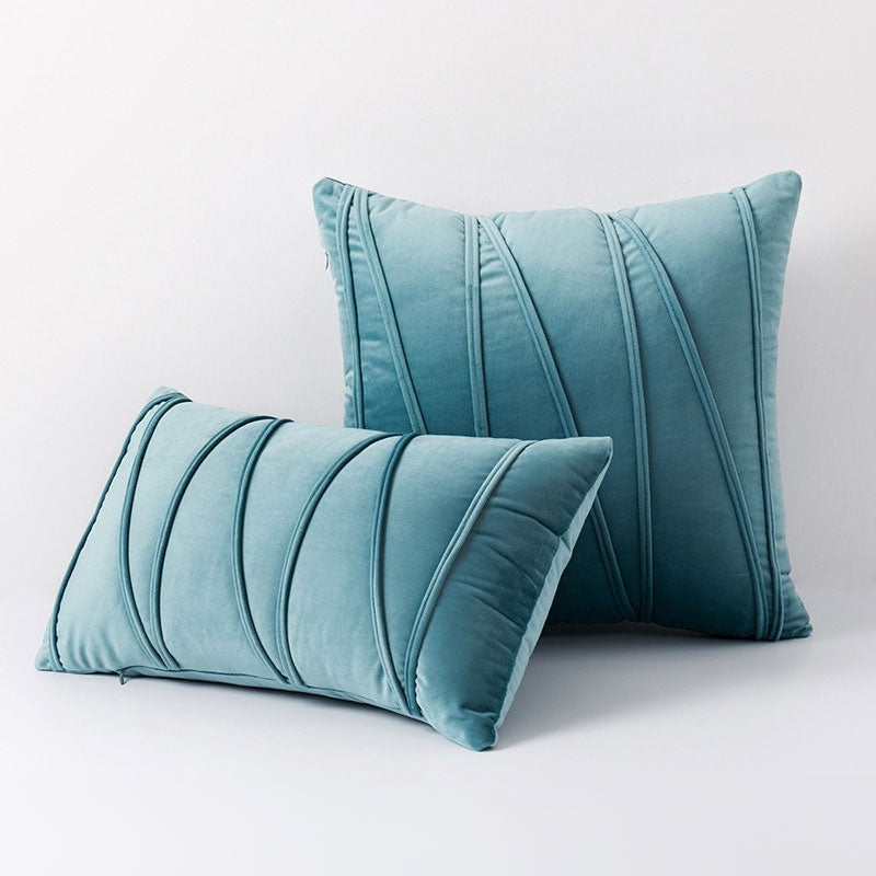 Velvet Cushion Cover with Pleated Stripe Design and Hidden Zip for Sofa