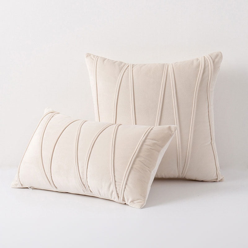 Velvet Cushion Cover with Pleated Stripe Design and Hidden Zip for Sofa
