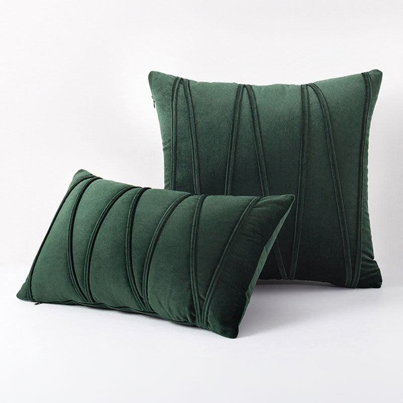 Velvet Cushion Cover with Pleated Stripe Design and Hidden Zip for Sofa