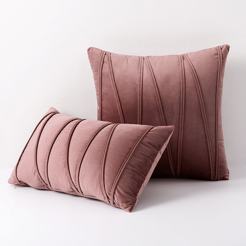 Velvet Cushion Cover with Pleated Stripe Design and Hidden Zip for Sofa