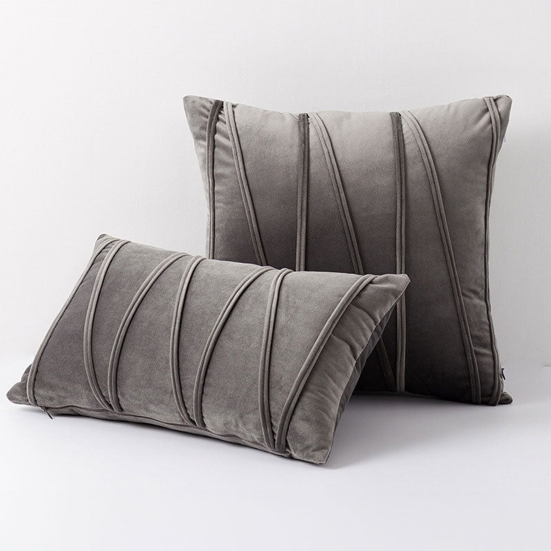 Velvet Cushion Cover with Pleated Stripe Design and Hidden Zip for Sofa