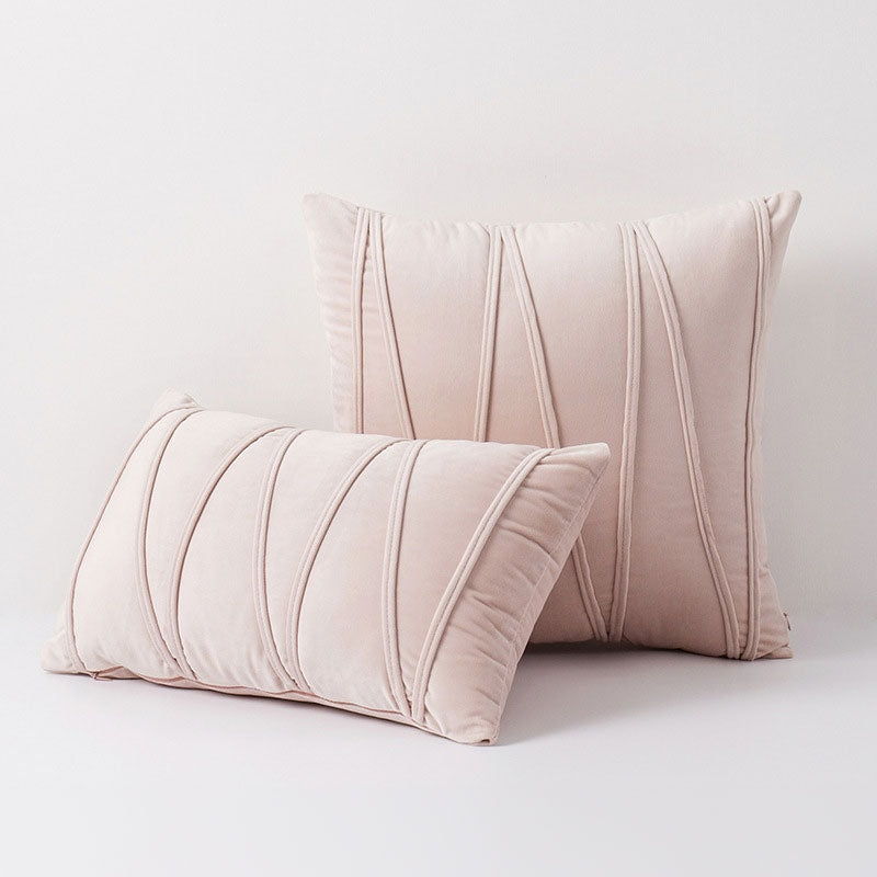 Velvet Cushion Cover with Pleated Stripe Design and Hidden Zip for Sofa