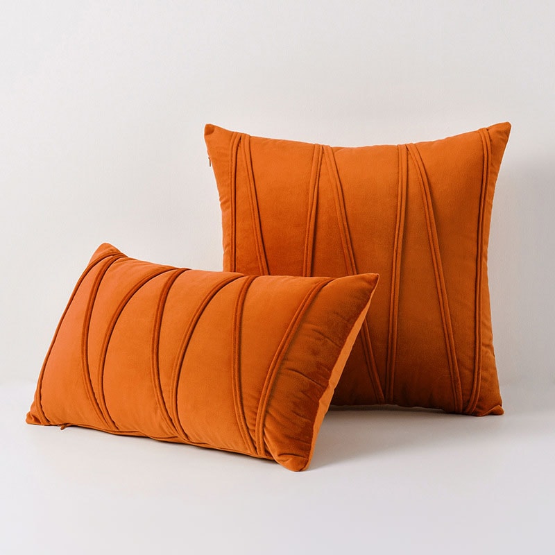 Velvet Cushion Cover with Pleated Stripe Design and Hidden Zip for Sofa