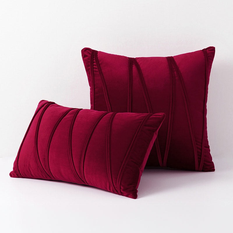 Velvet Cushion Cover with Pleated Stripe Design and Hidden Zip for Sofa