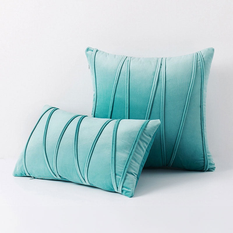 Velvet Cushion Cover with Pleated Stripe Design and Hidden Zip for Sofa