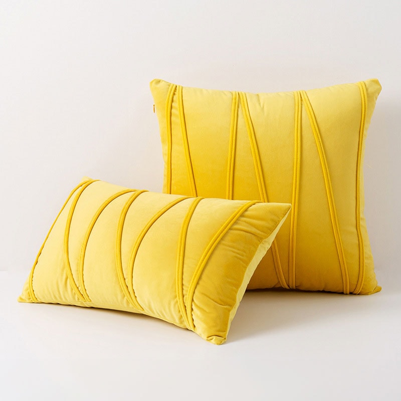 Velvet Cushion Cover with Pleated Stripe Design and Hidden Zip for Sofa