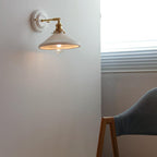 Vintage Ceramic Wall Light with Brass Swing Arm and Round Wall Plate