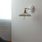Vintage Ceramic Wall Light with Brass Swing Arm and Round Wall Plate