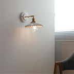 Vintage Ceramic Wall Light with Brass Swing Arm and Round Wall Plate