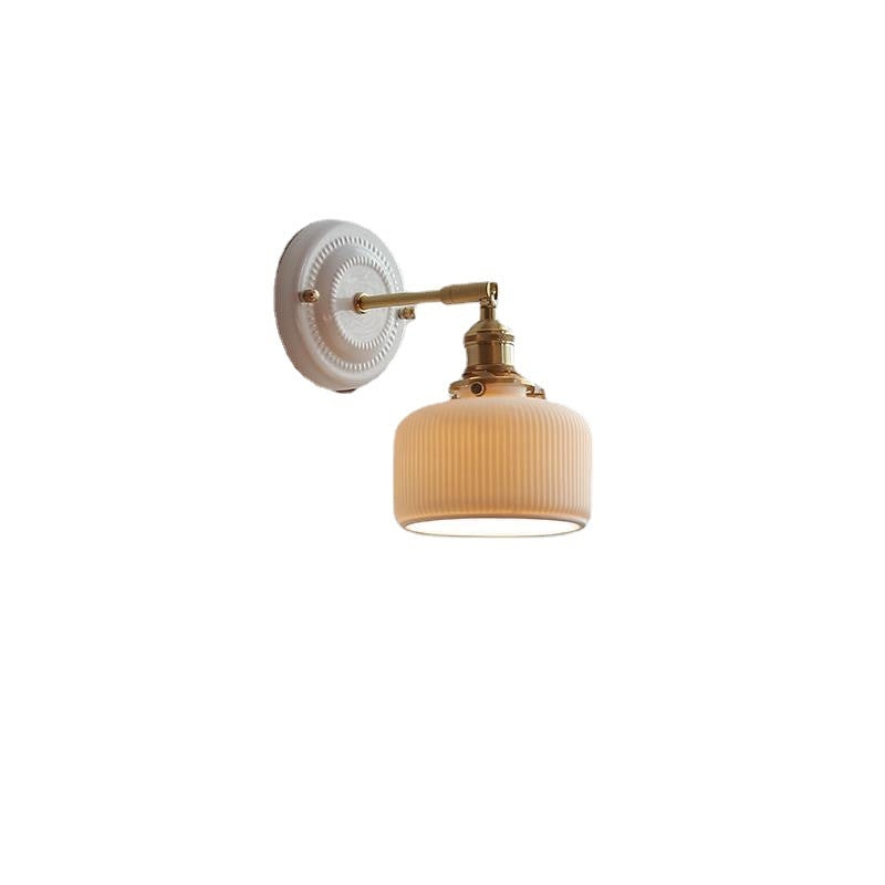 Vintage Ceramic Wall Light with Brass Swing Arm and Round Wall Plate