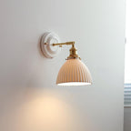 Vintage Ceramic Wall Light with Brass Swing Arm and Round Wall Plate