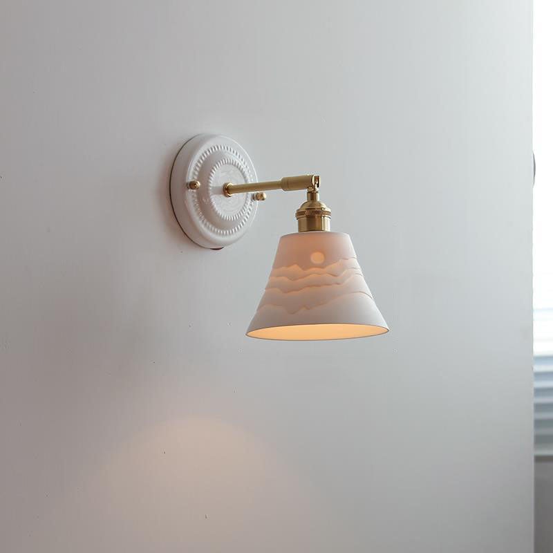 Vintage Ceramic Wall Light with Brass Swing Arm and Round Wall Plate