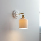 Vintage Ceramic Wall Light with Brass Swing Arm and Round Wall Plate