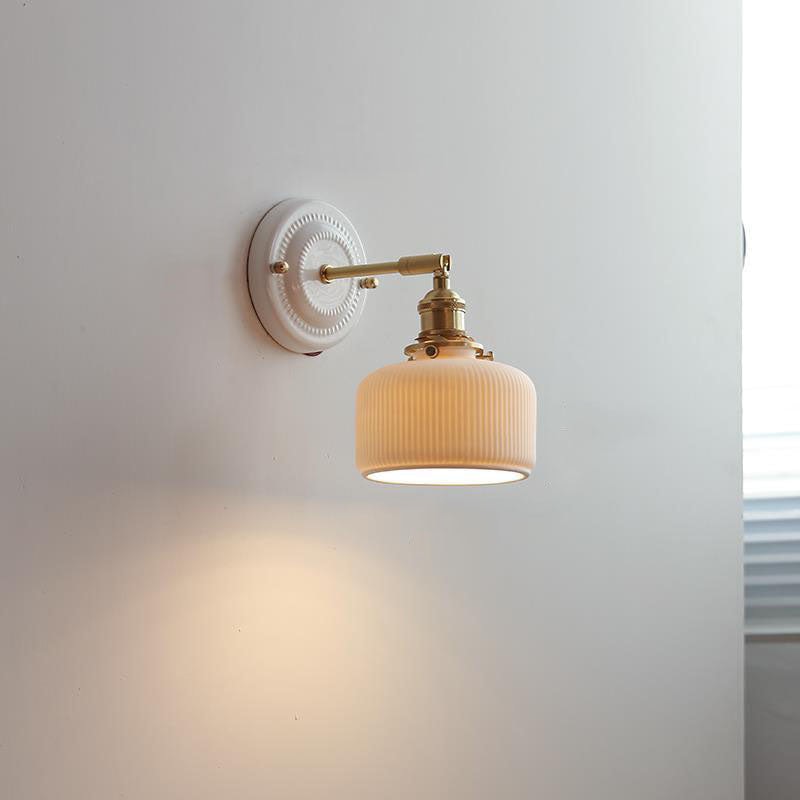 Vintage Ceramic Wall Light with Brass Swing Arm and Round Wall Plate